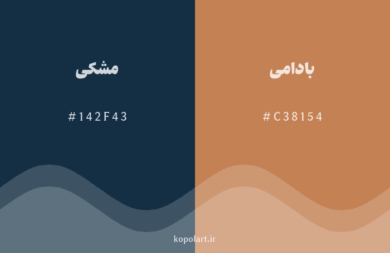 رنگ مکمل مشکی با کد هگزادسیمال 142F43، رنگ بادامی با کد C38154