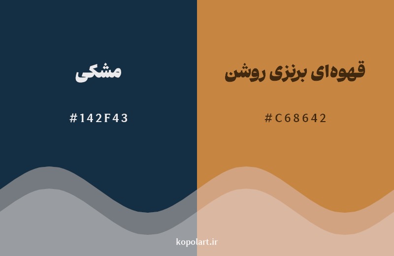 ترکیب رنگ مشکی در کنار رنگ مکمل آن قهوه‌ای برنزی روشن