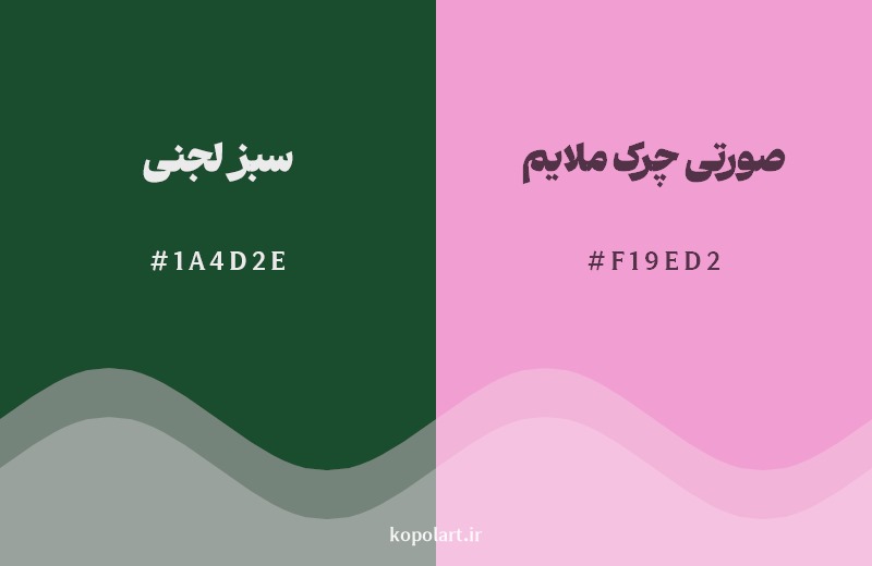 ترکیب رنگ سبز لجنی در کنار رنگ مکمل آن صورتی چرک ملایم