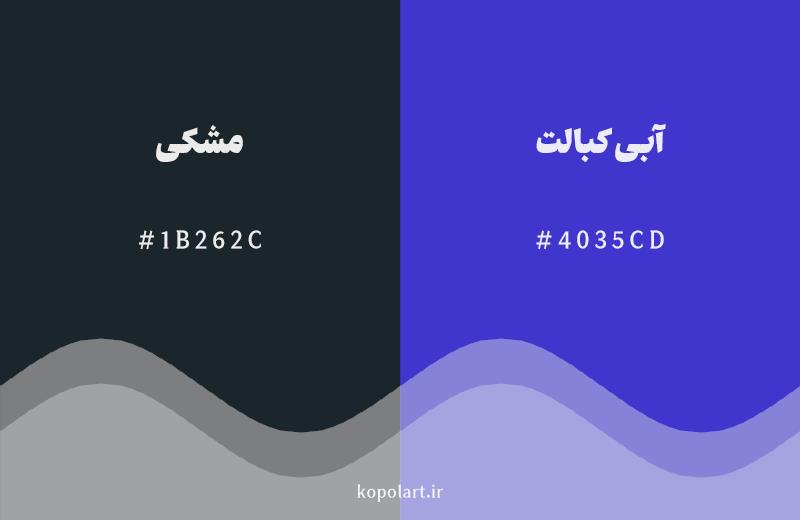 رنگ همسایه مشکی با کد هگزادسیمال 1B262C، رنگ آبی کبالت با کد 4035CD