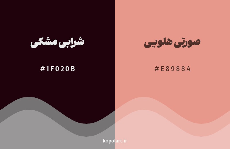 نمایش هارمونی رنگ شرابی مشکی در کنار رنگ همسایه آن صورتی هلویی