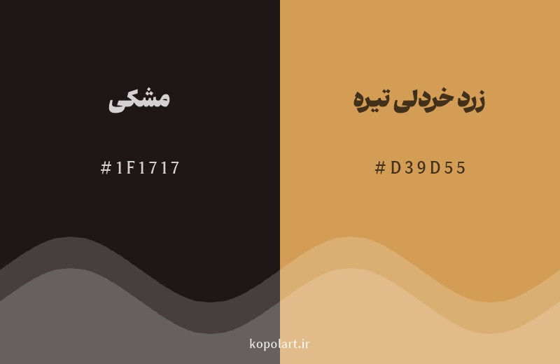 رنگ همسایه ‌مشکی با کد هگزادسیمال 1F1717، رنگ زرد خردلی تیره با کد D39D55