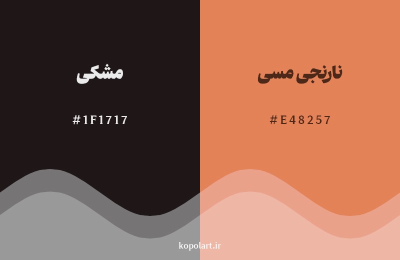 نمایش هارمونی رنگ ‌مشکی در کنار رنگ همسایه آن نارنجی مسی