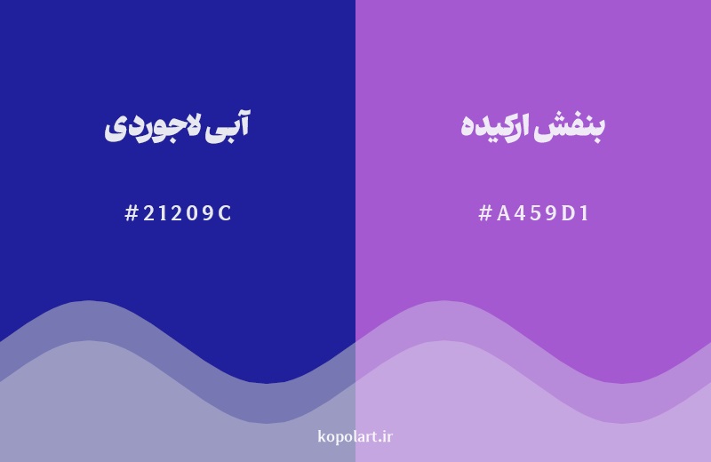 نمایش هارمونی رنگ آبی لاجوردی در کنار رنگ همسایه آن بنفش ارکیده