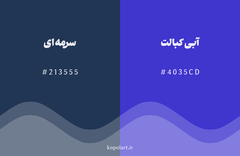 رنگ همسایه سرمهای با کد هگزادسیمال 213555، رنگ آبی کبالت با کد 4035CD