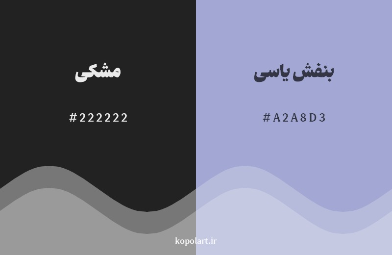 ترکیب رنگ مشکی در کنار رنگ مکمل آن بنفش یاسی