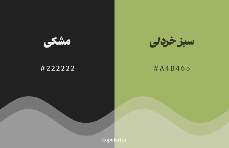 نمایش هارمونی رنگ مشکی در کنار رنگ همسایه آن سبز خردلی