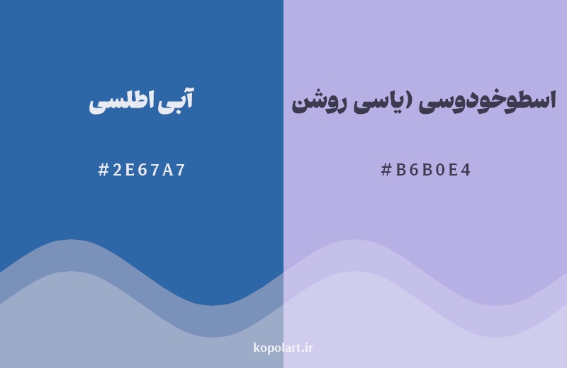نمایش هارمونی رنگ آبی اطلسی در کنار رنگ همسایه آن اسطوخودوسی (یاسی روشن)
