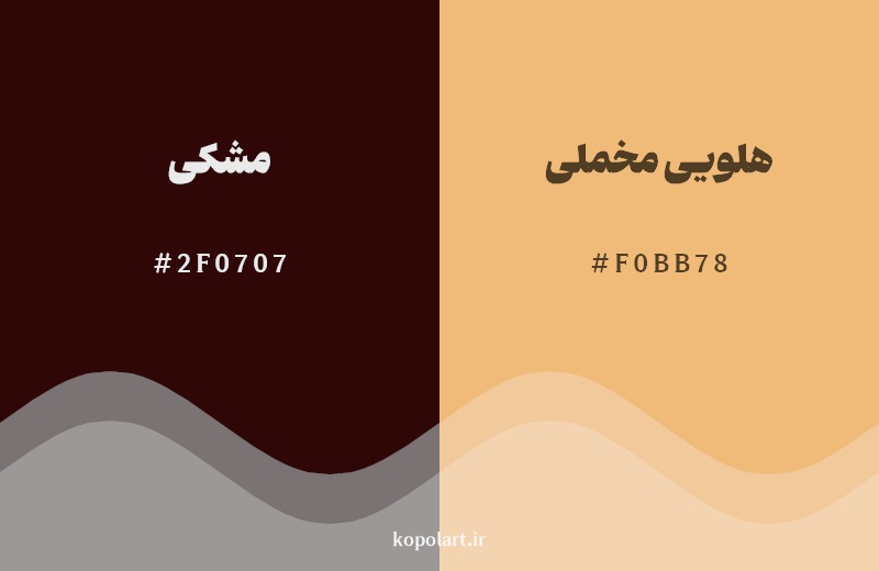 نمایش هارمونی رنگ مشکی در کنار رنگ همسایه آن هلویی مخملی