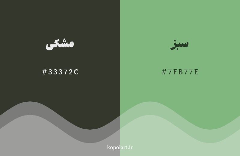 نمایش هارمونی رنگ مشکی در کنار رنگ همسایه آن سبز