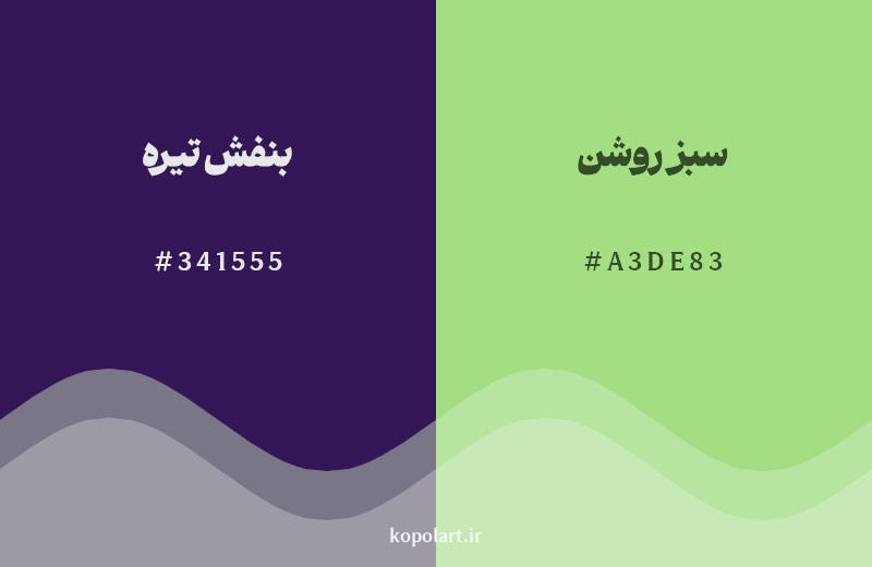 رکیب رنگ بنفش تیره در کنار رنگ مکمل آن سبز روشن