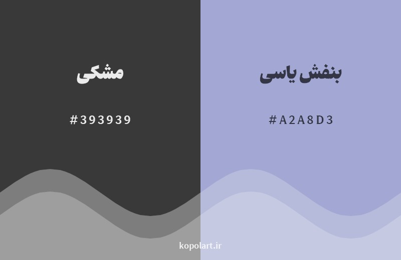 ترکیب رنگ مشکی در کنار رنگ مکمل آن بنفش یاسی