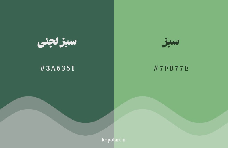 نمایش هارمونی رنگ سبز لجنی در کنار رنگ همسایه آن سبز