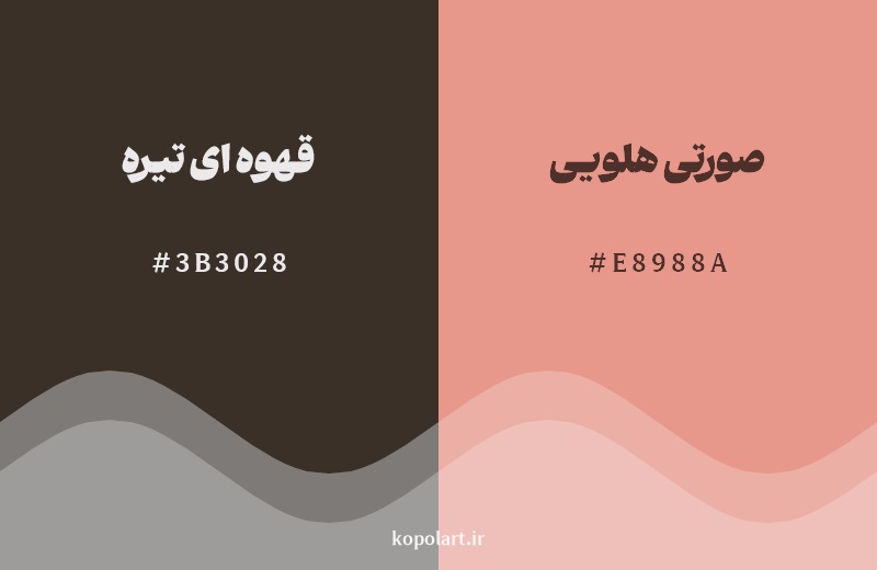 نمایش هارمونی رنگ قهوه ای تیره در کنار رنگ همسایه آن صورتی هلویی