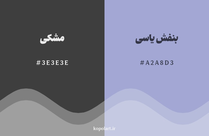 ترکیب رنگ مشکی در کنار رنگ مکمل آن بنفش یاسی
