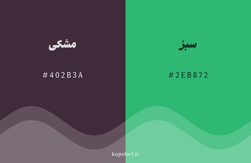 رنگ مکمل مشکی با کد هگزادسیمال 402B3A، رنگ سبز با کد 2EB872