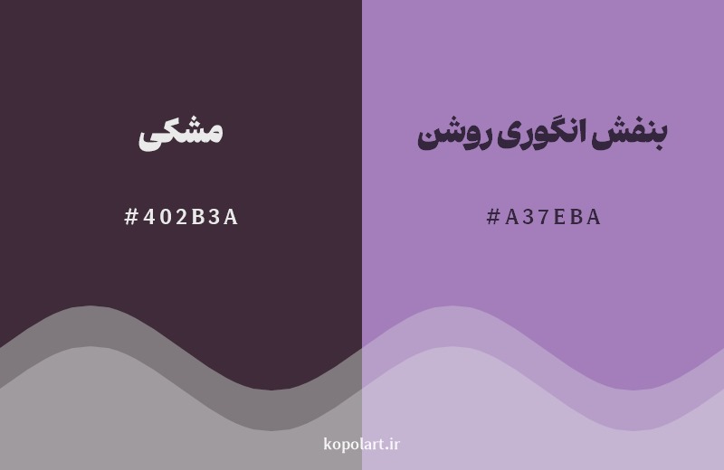 نمایش هارمونی رنگ مشکی در کنار رنگ همسایه آن بنفش انگوری روشن