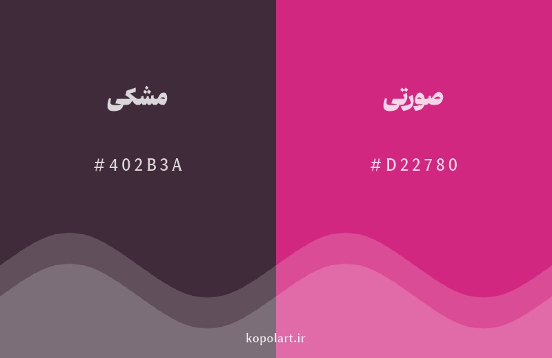 رنگ همسایه مشکی با کد هگزادسیمال 402B3A، رنگ صورتی با کد D22780