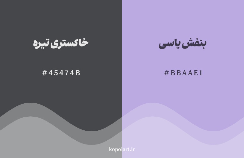 نمایش هارمونی رنگ خاکستری تیره در کنار رنگ همسایه آن بنفش یاسی