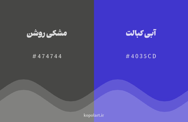 رنگ مکمل مشکی روشن با کد هگزادسیمال 474744، رنگ آبی کبالت با کد 4035CD
