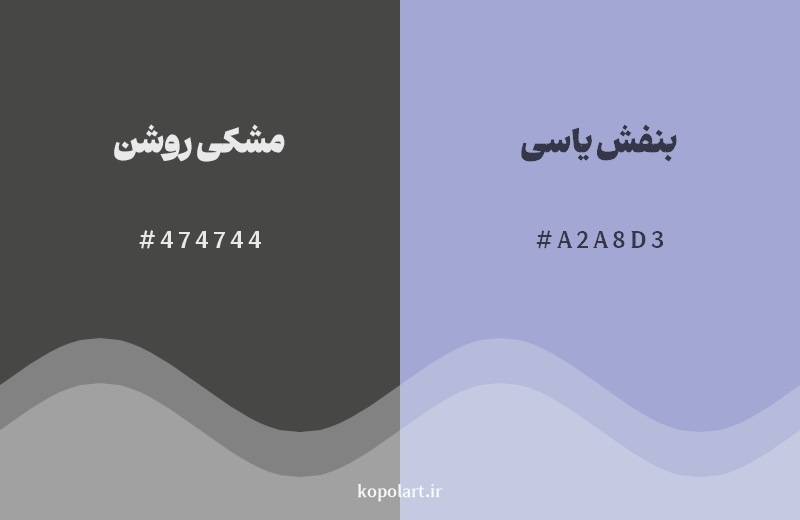 رکیب رنگ مشکی روشن در کنار رنگ مکمل آن بنفش یاسی