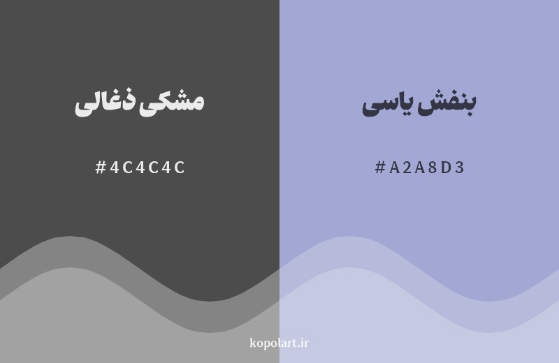 ترکیب رنگ مشکی ذغالی در کنار رنگ مکمل آن بنفش یاسی