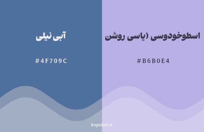 نمایش هارمونی رنگ آبی نیلی در کنار رنگ همسایه آن اسطوخودوسی (یاسی روشن)