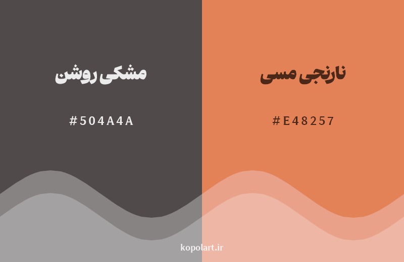 نمایش هارمونی رنگ ‌مشکی روشن در کنار رنگ همسایه آن نارنجی مسی