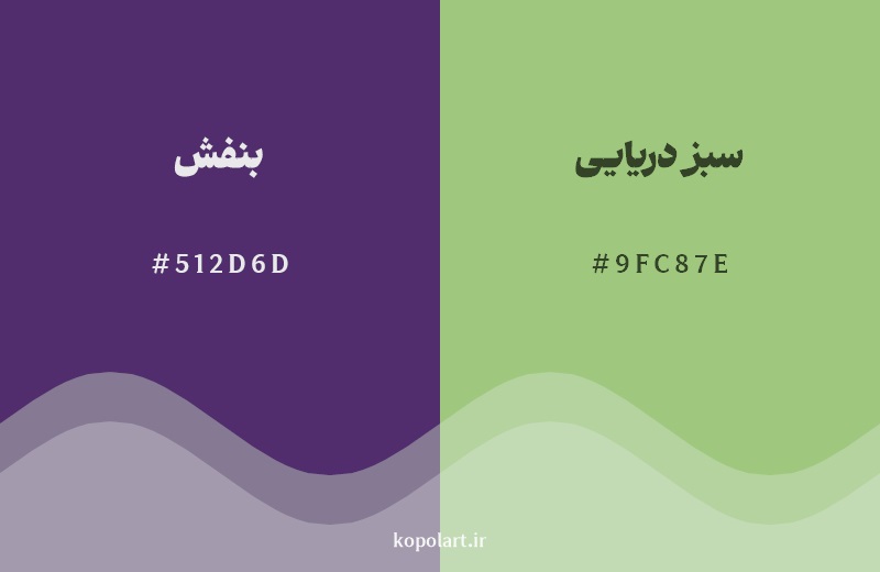 رکیب رنگ بنفش در کنار رنگ مکمل آن سبز دریایی