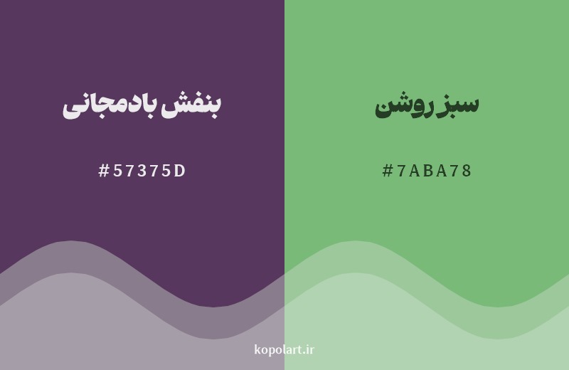 ترکیب رنگ بنفش بادمجانی در کنار رنگ مکمل آن سبز روشن