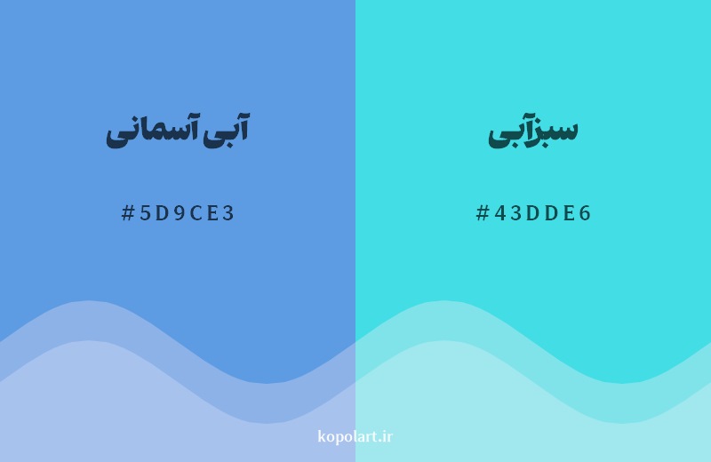 نمایش هارمونی رنگ آبی آسمانی در کنار رنگ همسایه آن سبزآبی