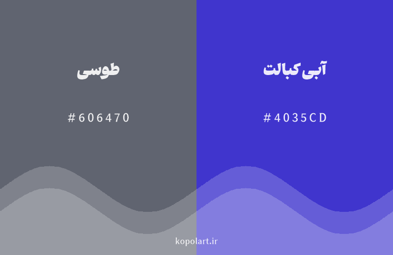 رنگ همسایه طوسی با کد هگزادسیمال 606470، رنگ آبی کبالت با کد 4035CD