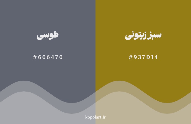 ترکیب رنگ طوسی در کنار رنگ مکمل آن سبز زیتونی
