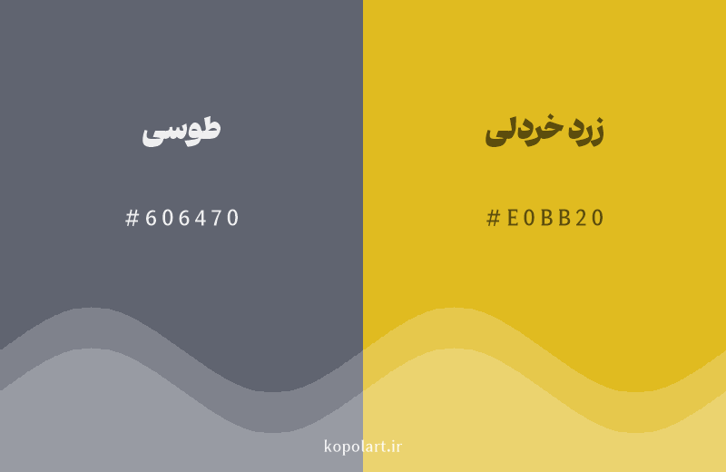 رنگ مکمل طوسی با کد هگزادسیمال 606470، رنگ زرد خردلی با کد E0BB20