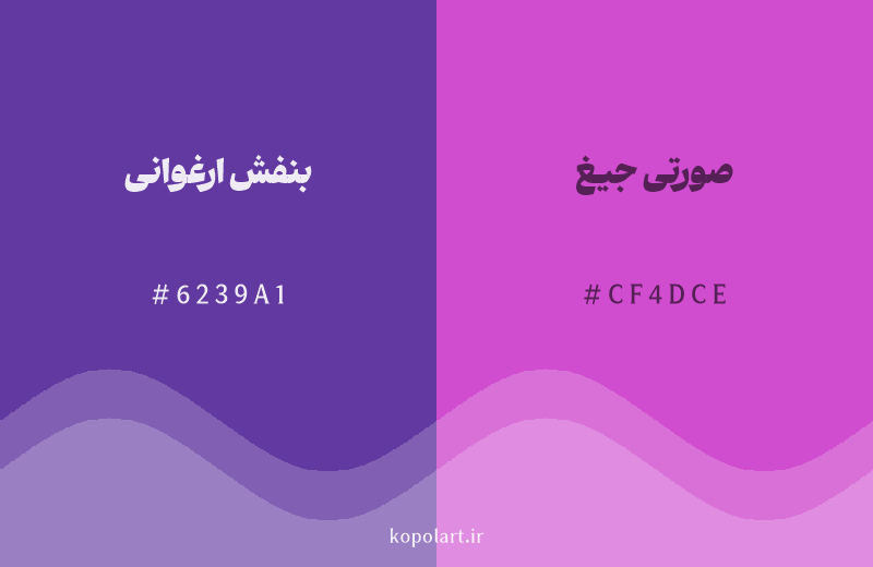 رنگ همسایه بنفش ارغوانی با کد هگزادسیمال 6239A1، رنگ صورتی جیغ با کد CF4DCE