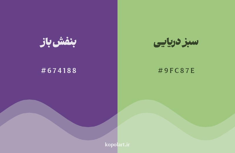 رکیب رنگ بنفش باز در کنار رنگ مکمل آن سبز دریایی