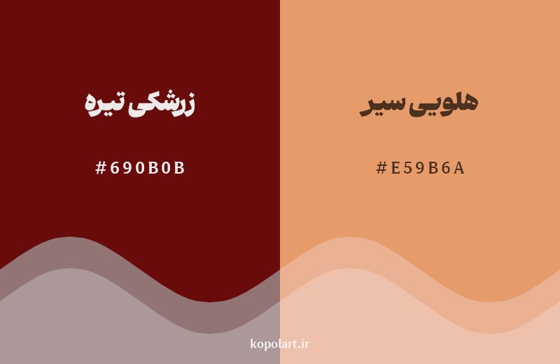 نمایش هارمونی رنگ زرشکی تیره در کنار رنگ همسایه آن هلویی سیر