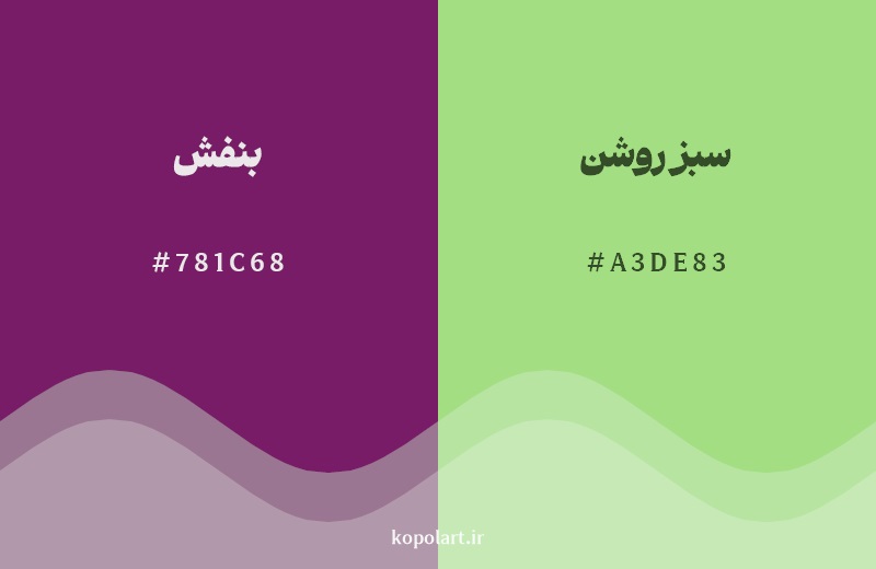 رکیب رنگ بنفش در کنار رنگ مکمل آن سبز روشن