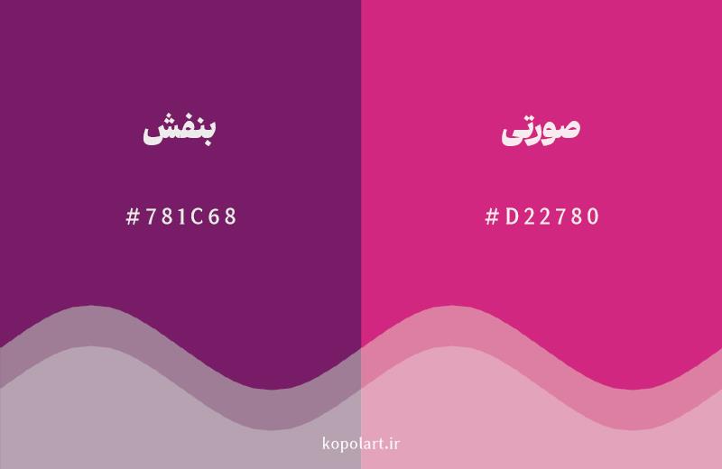 رنگ همسایه بنفش با کد هگزادسیمال 781C68، رنگ صورتی با کد D22780