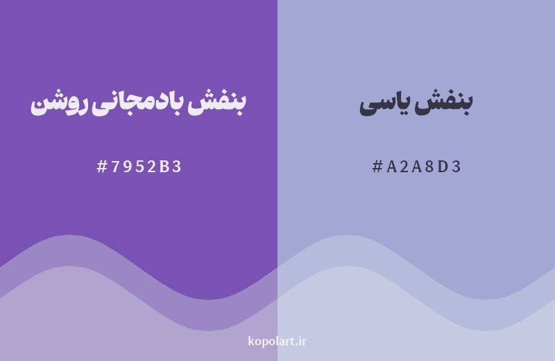 نمایش هارمونی رنگ بنفش بادمجانی روشن در کنار رنگ همسایه آن بنفش یاسی