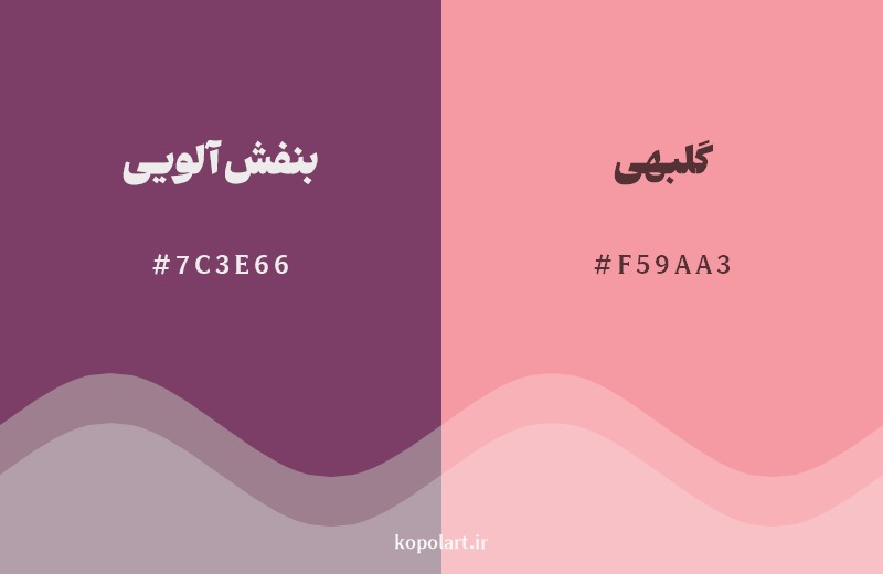 نمایش هارمونی رنگ بنفش آلویی در کنار رنگ همسایه آن گلبهی