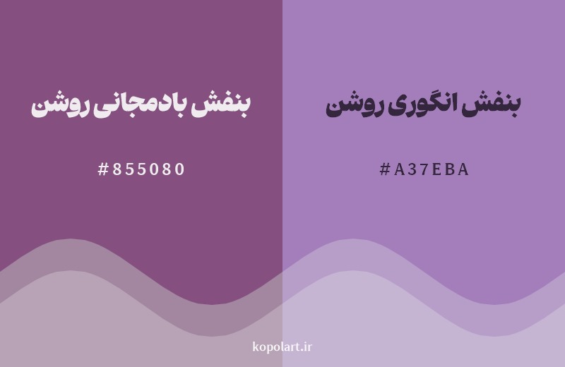 نمایش هارمونی رنگ بنفش بادمجانی روشن در کنار رنگ همسایه آن بنفش انگوری روشن
