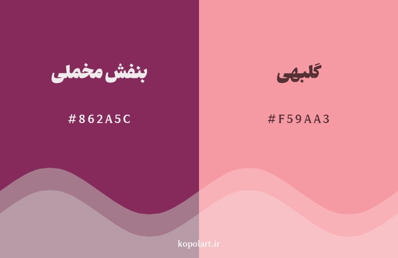 نمایش هارمونی رنگ بنفش مخملی در کنار رنگ همسایه آن گلبهی