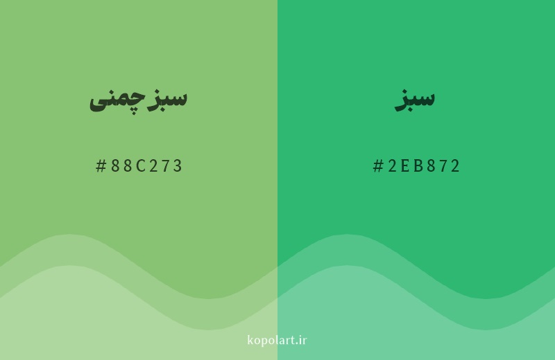 رنگ همسایه سبز چمنی با کد هگزادسیمال 88C273، رنگ سبز با کد 2EB872