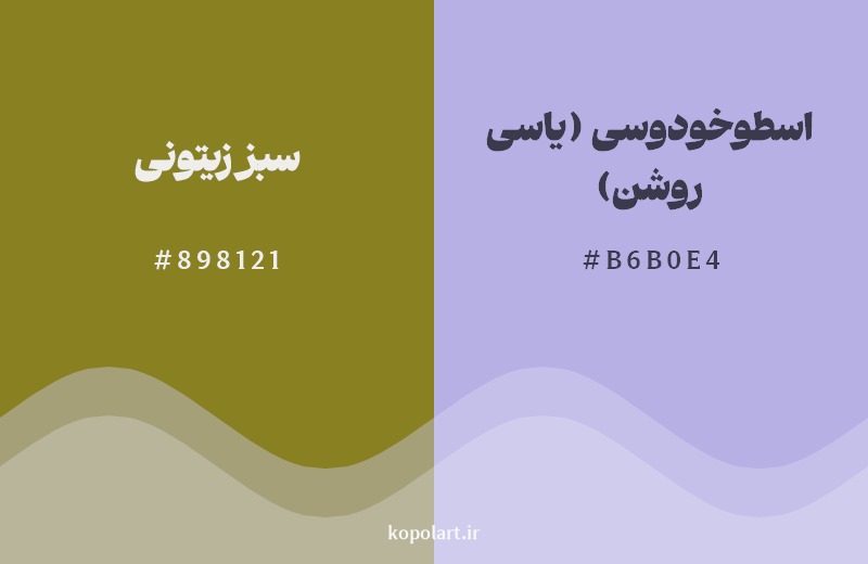 ترکیب رنگ سبز زیتونی در کنار رنگ مکمل آن اسطوخودوسی (یاسی روشن)