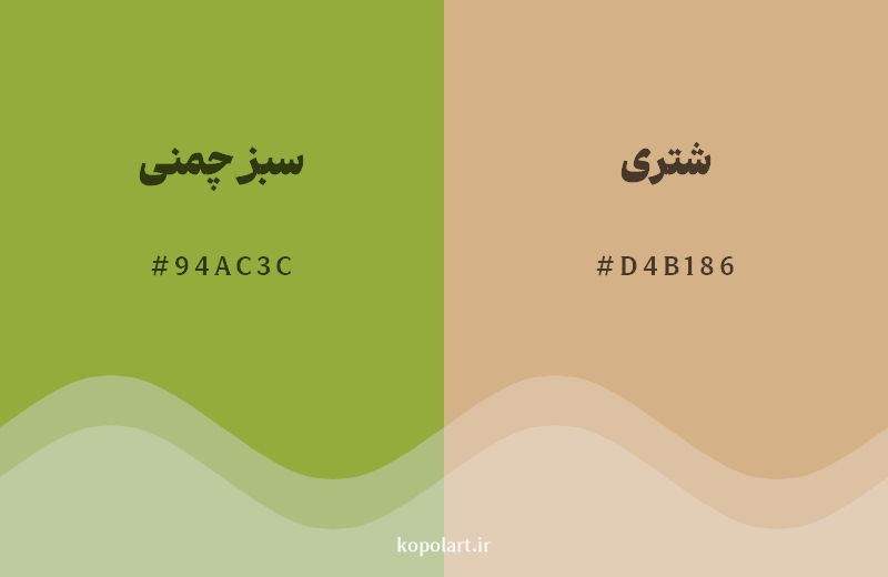 نمایش هارمونی رنگ سبز چمنی در کنار رنگ همسایه آن شتری