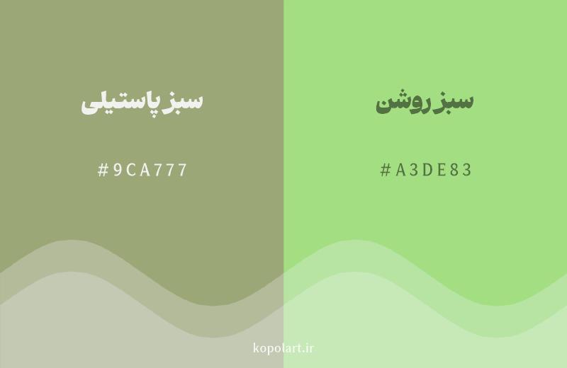 رنگ همسایه سبز پاستیلی با کد هگزادسیمال 9CA777، رنگ سبز روشن با کد A3DE83