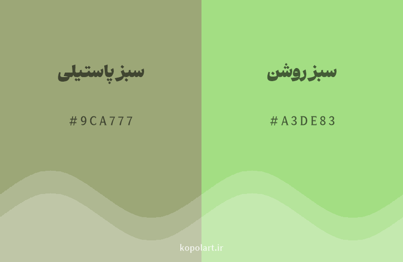 رنگ همسایه سبز پاستیلی با کد هگزادسیمال 9CA777، رنگ سبز روشن با کد A3DE83