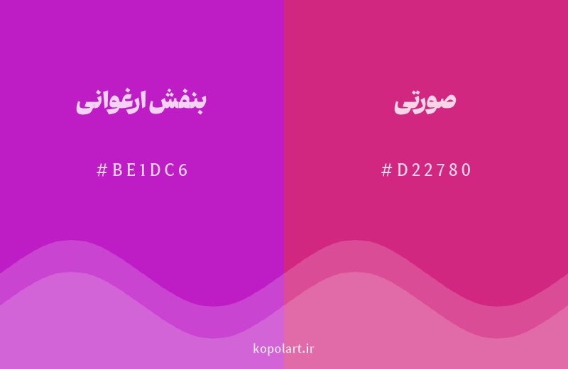 رنگ همسایه بنفش ارغوانی با کد هگزادسیمال BE1DC6، رنگ صورتی با کد D22780