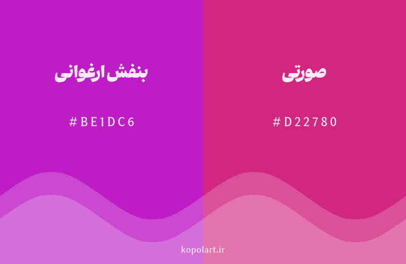 رنگ همسایه بنفش ارغوانی با کد هگزادسیمال BE1DC6، رنگ صورتی با کد D22780
